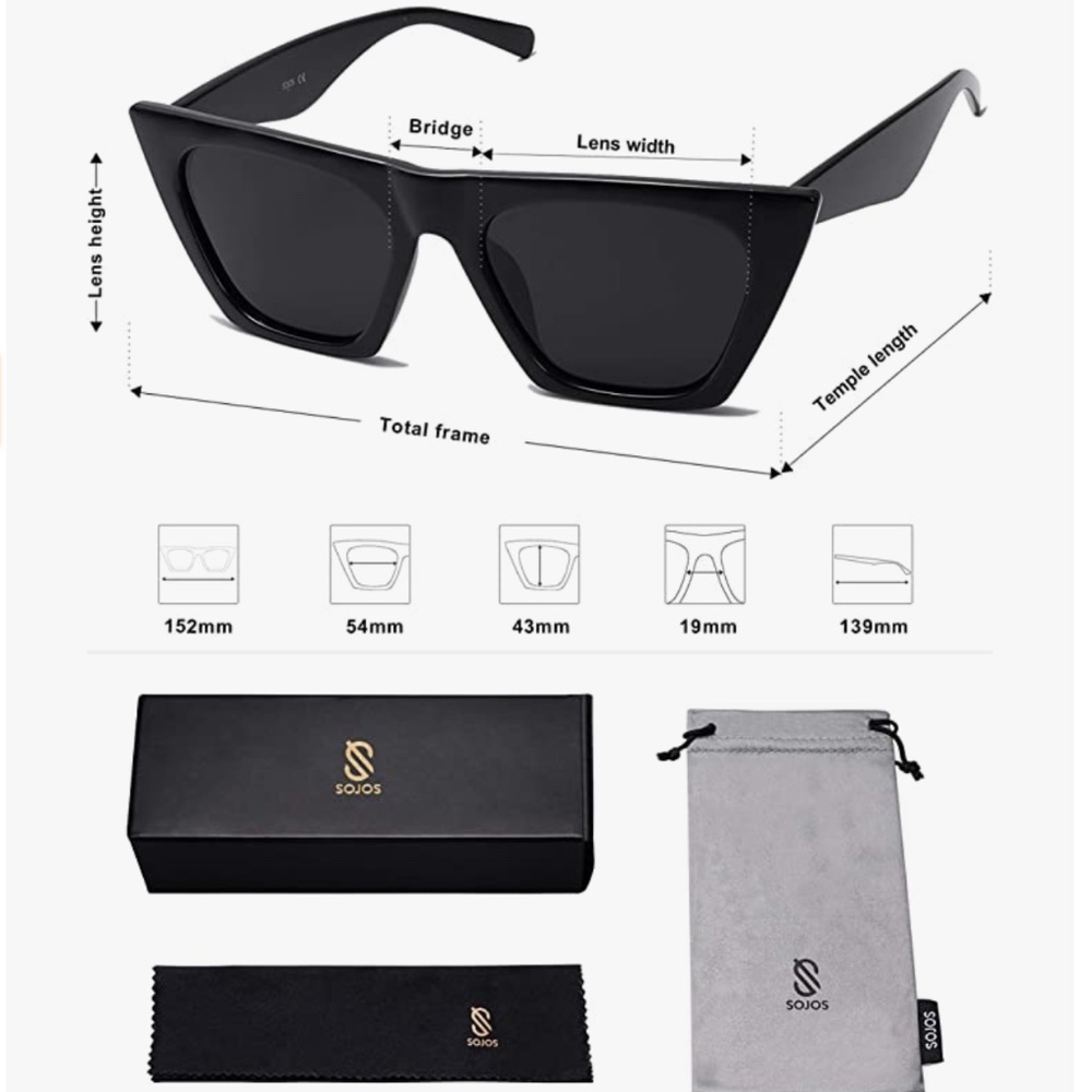 RARE Style SOJOS Oversized Square Cateye Polarized Sunglasses